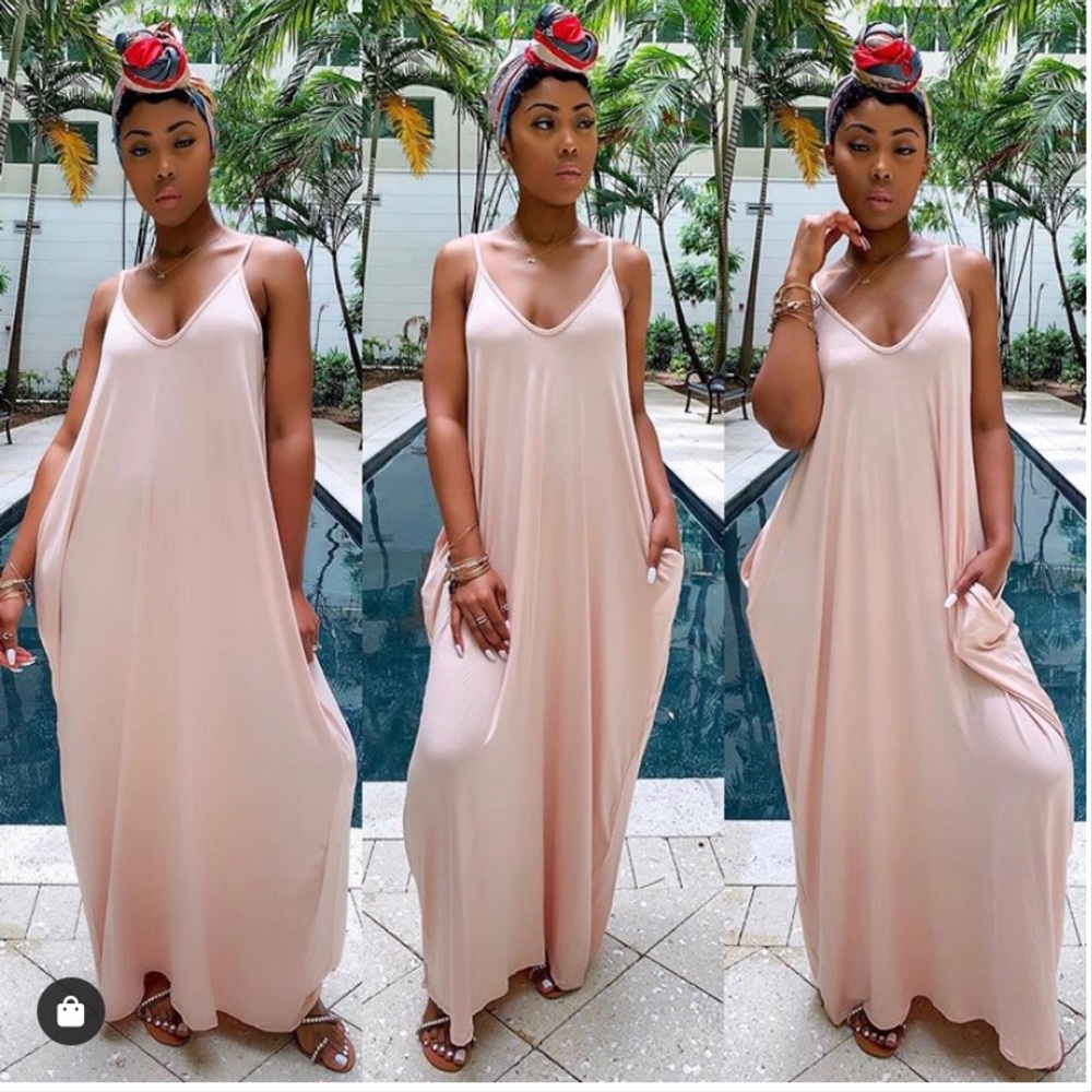 🌸 LAST ONE ☝🏾 Pocketed Harem Maxi Dress Blush 🌸 - Picture 5 of 5